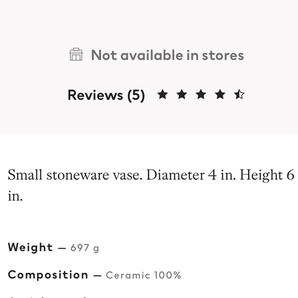 H&M SMALL STONEWARE CREAM VASE - Picture 4 of 9